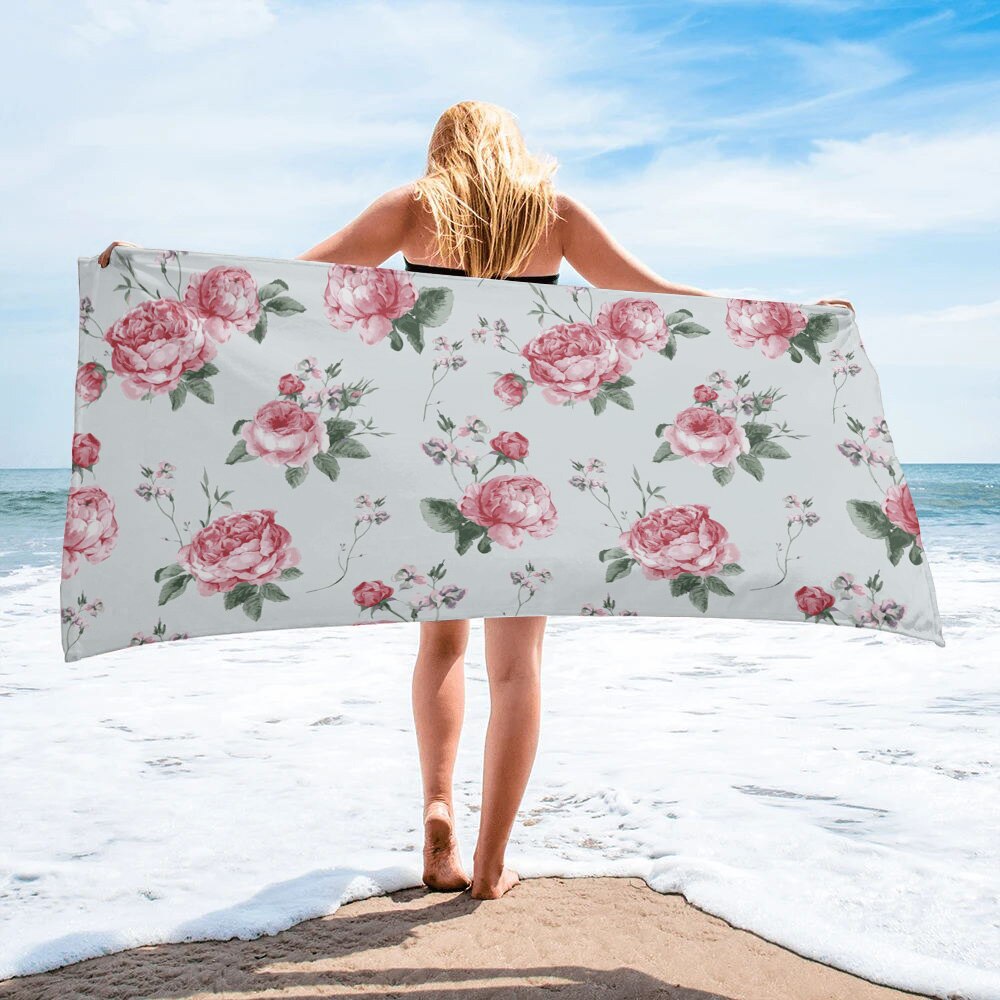 Pink Rose Flower Watercolor Painting Bath Towel Bathroom Microfiber Shower Towel Outdoor Travel Swim Quick Dry Beach Towel